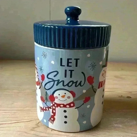 Christmas/Holiday Let It Snow Stoneware Canister Jar From SCM Home - Picture 8 of 8
